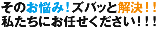 そのお悩み！ズバッと解決！！私たちにお任せください！！！